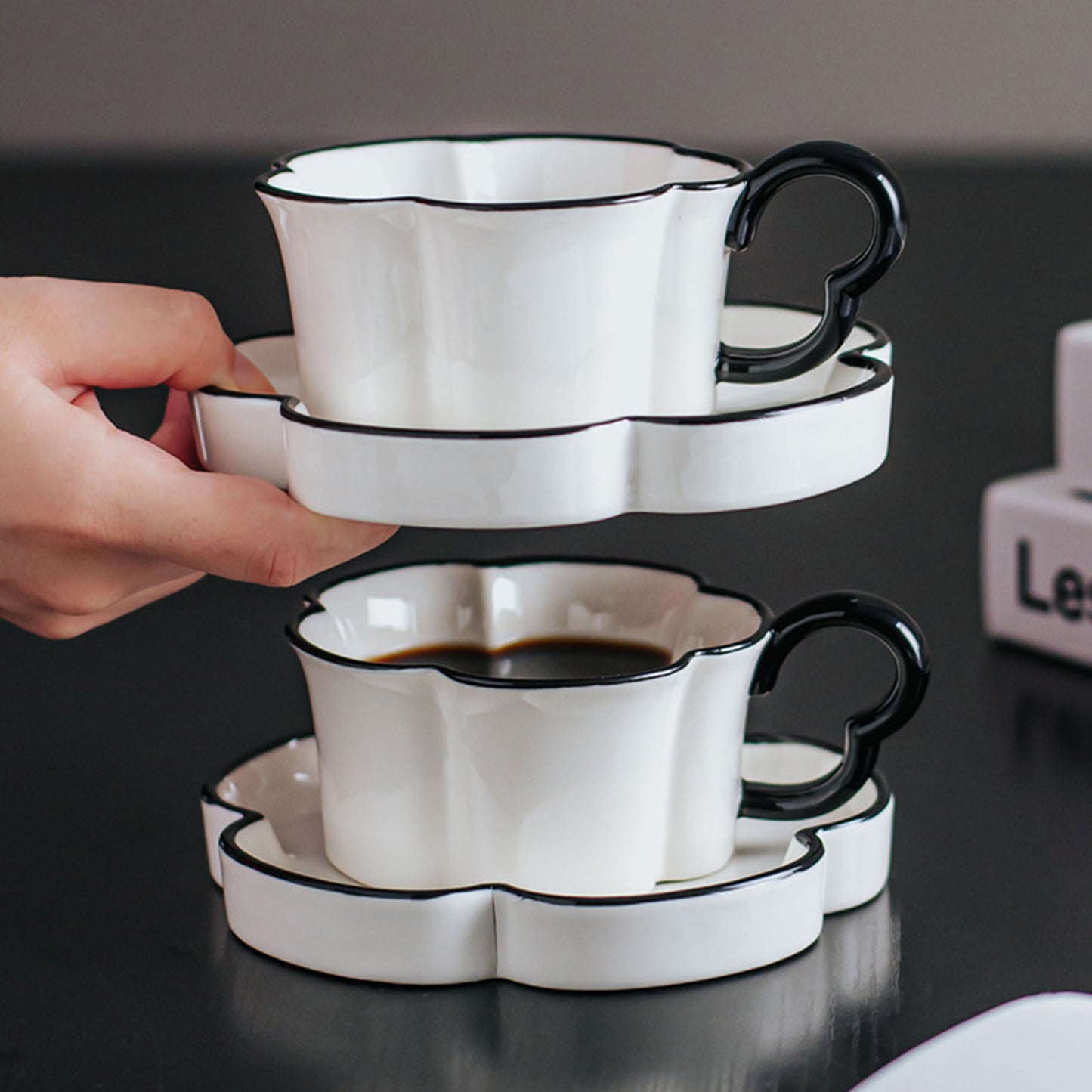 Flower Shaped Ceremic Cup and Saucer Set-8.4 oz/240 ml cAPA