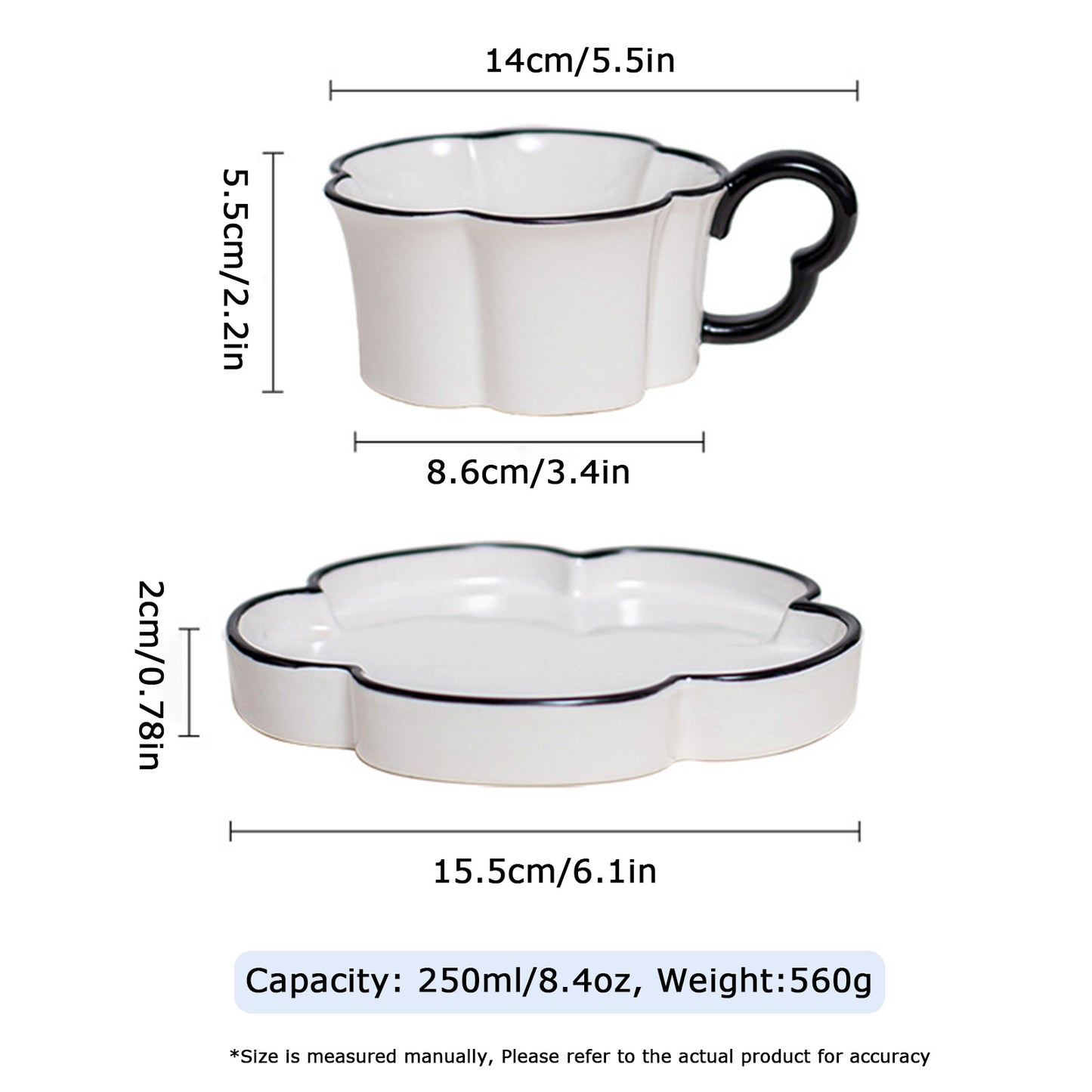Flower Shaped Ceremic Cup and Saucer Set-8.4 oz/240 ml cAPA